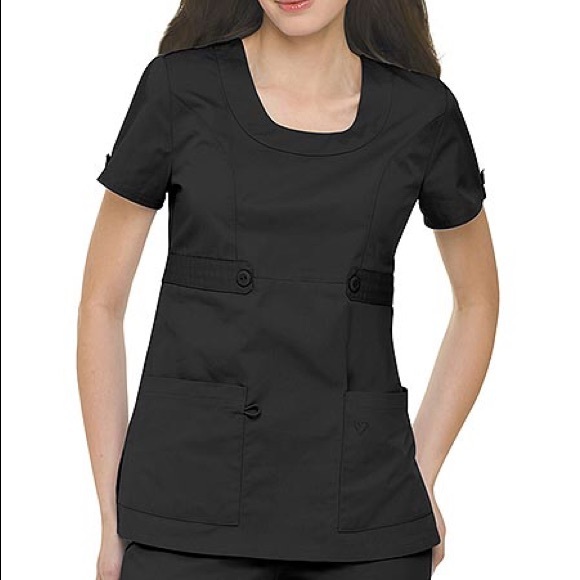Landau Tops - Landau Women’s Black “Jackie” Twill Scoop Neck Top